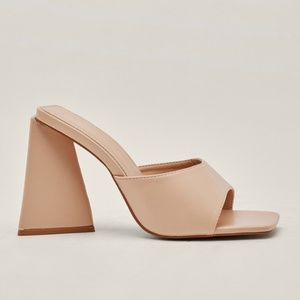 Nasty Gal Beige Faux Leather Flare Heeled Mules
